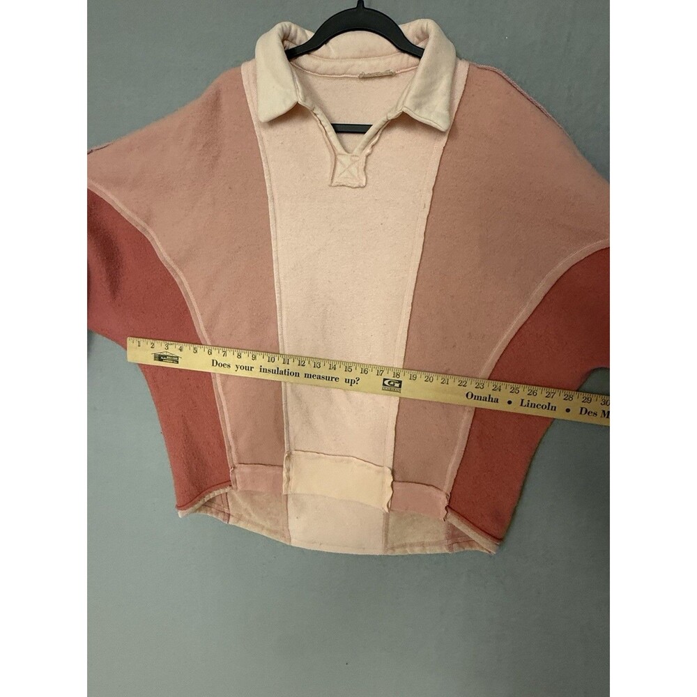 New In Womens Oversized Colorblock Sweatshirt Pullover Collared Pink M/L - Picture 4 of 9